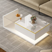 Coffee Table 100cm Long Glass LED Effect High-Gloss White