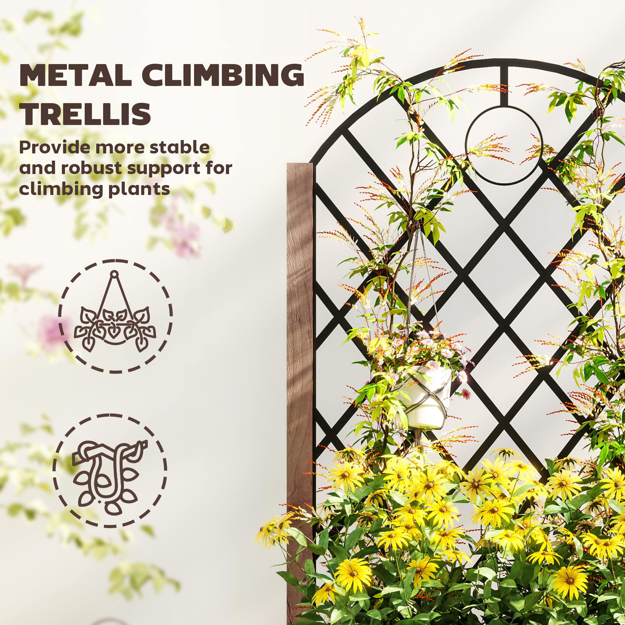 Raised Garden Bed, Elevated Planter Box with Trellis and Wheels, Wooden Brown