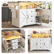 Kitchen Serving Trolley Folding Table LED Storage Cabinet - Mobile Island