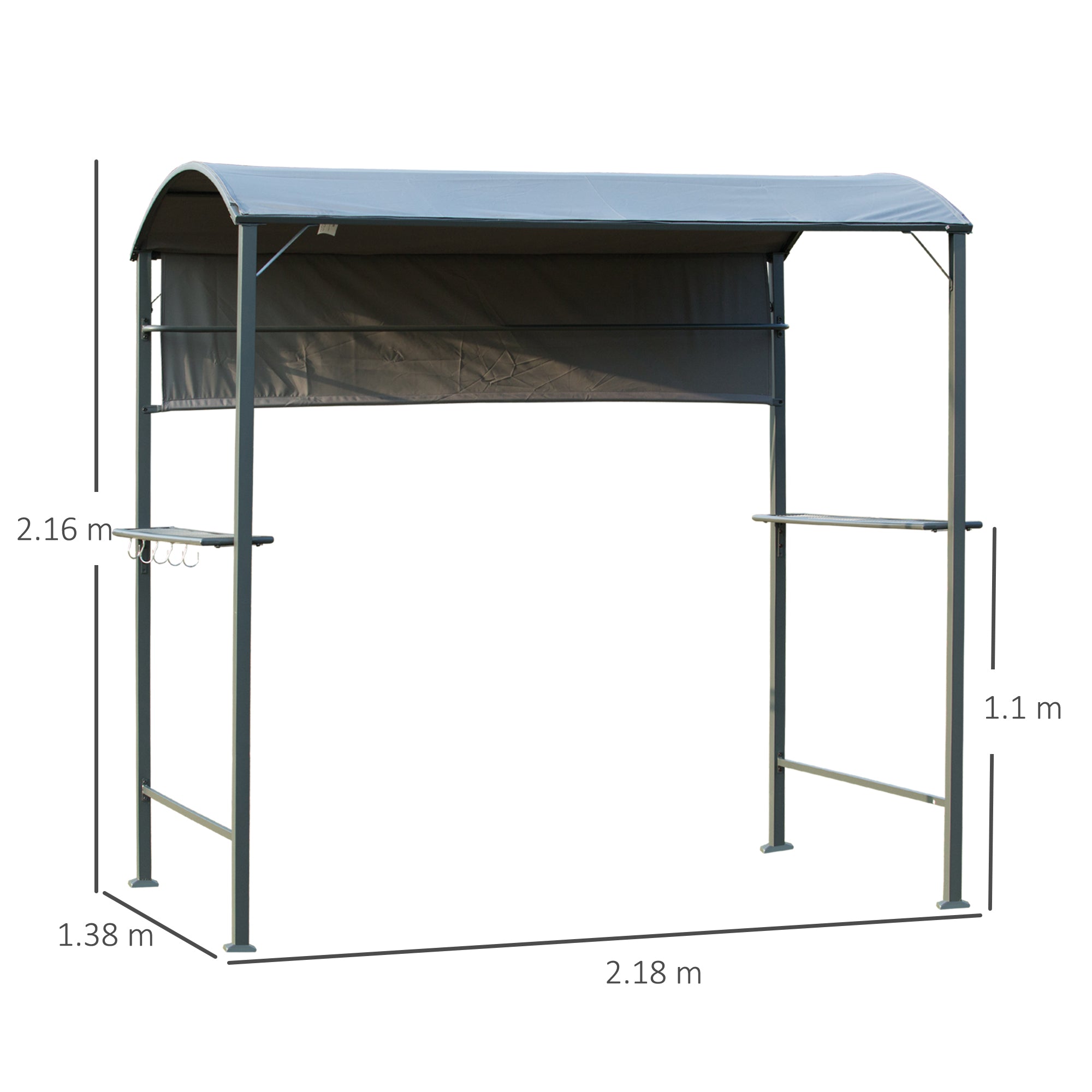 BBQ Shelter, Outdoor Grill Gazebo with Shelves & Hooks, Metal Frame