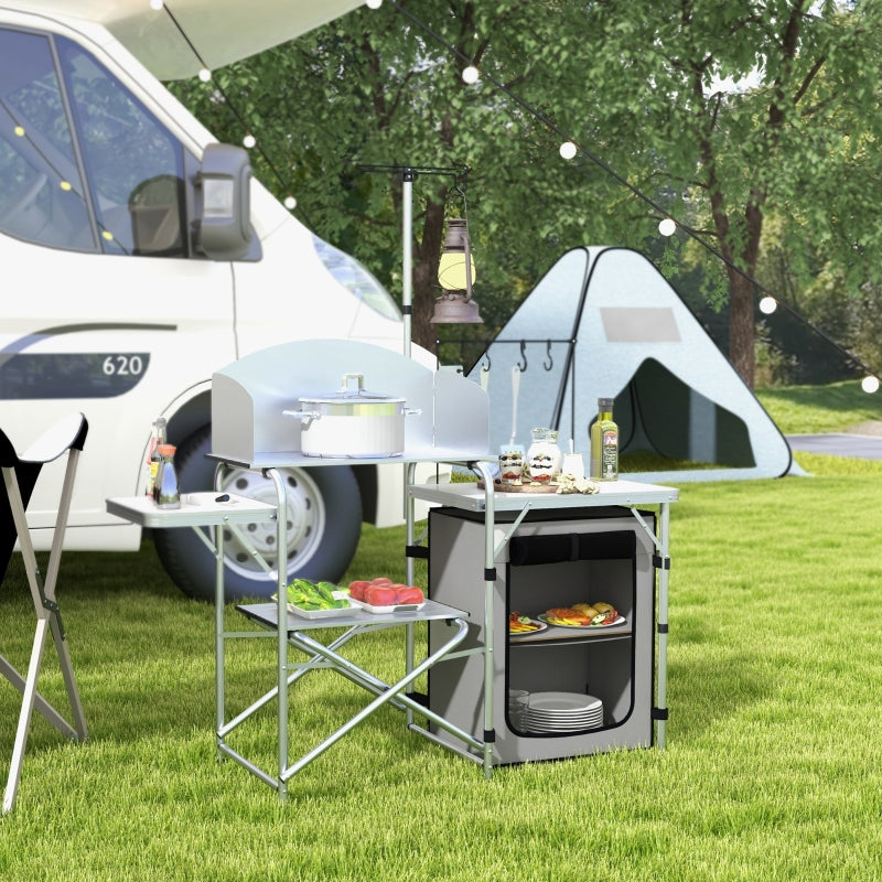 Multi-Feature Folding Camping Kitchen, Wind Shield Aluminium Frame