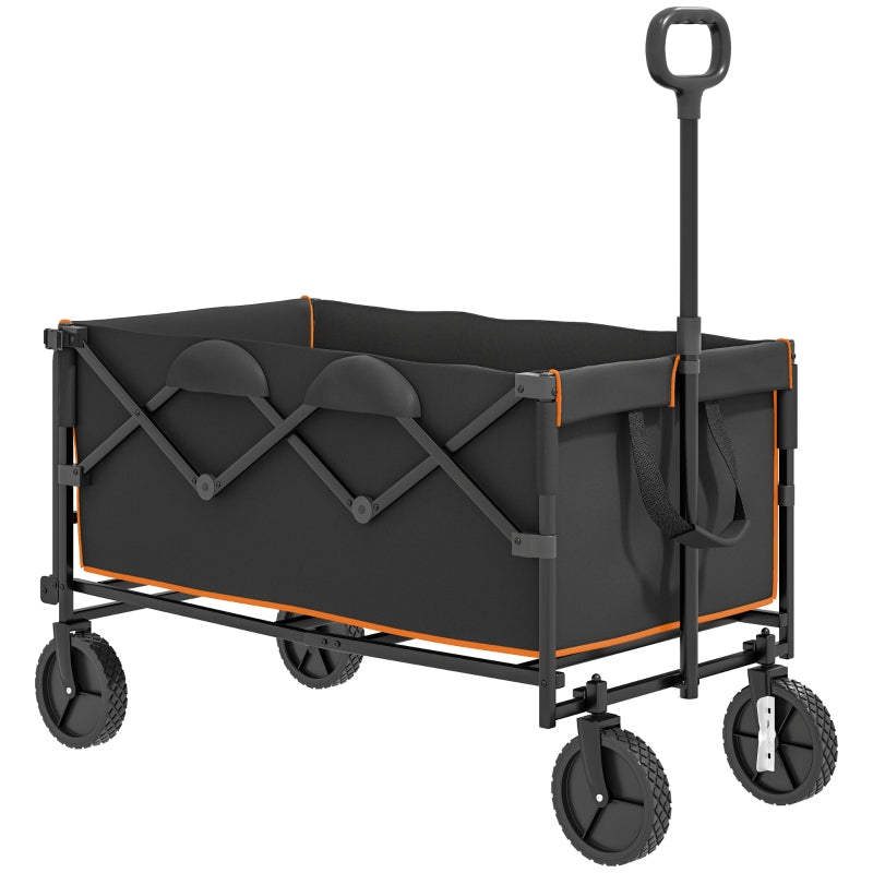 Folding Trolley Cart 160L 100kg Heavy Duty Collapsible Wagon with Tailgate, Black and Orange