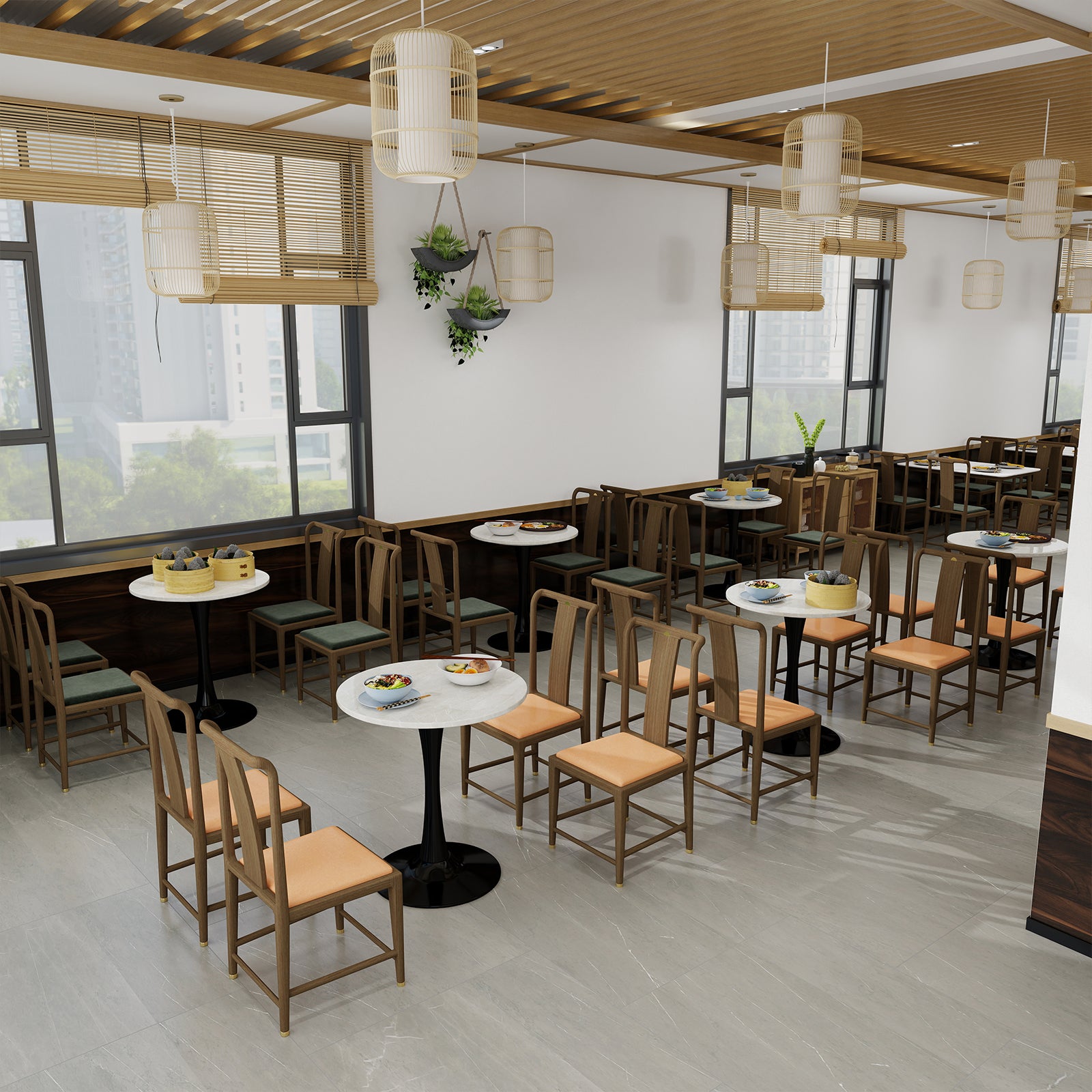 Coffee Table Round Marble Top Mid-Century Modern 27.6-inch - Black