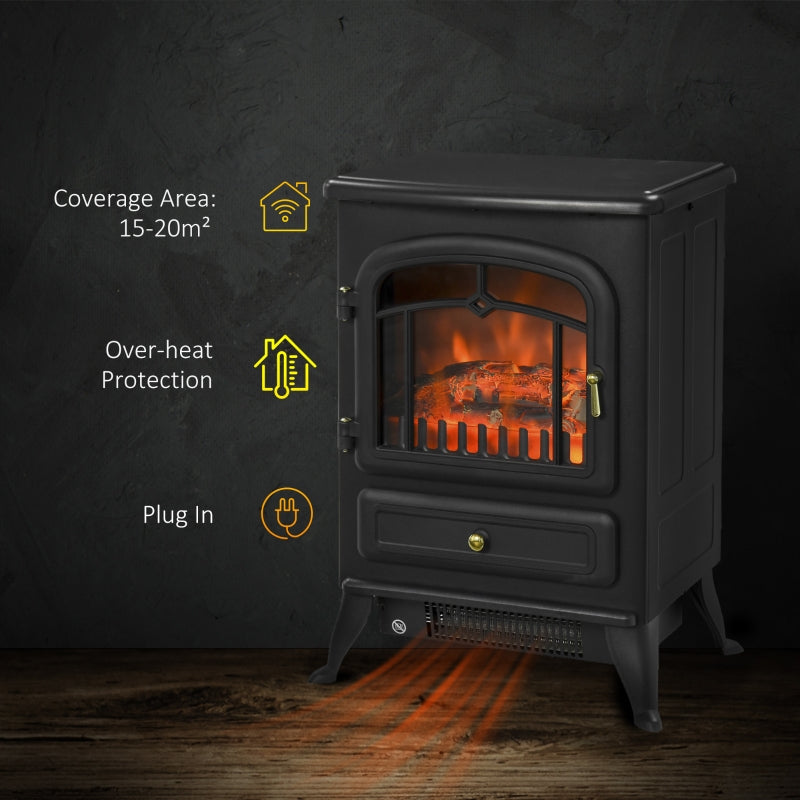 Freestanding Electric Fireplace Heater Log Flame Effect 950/1850W, Black