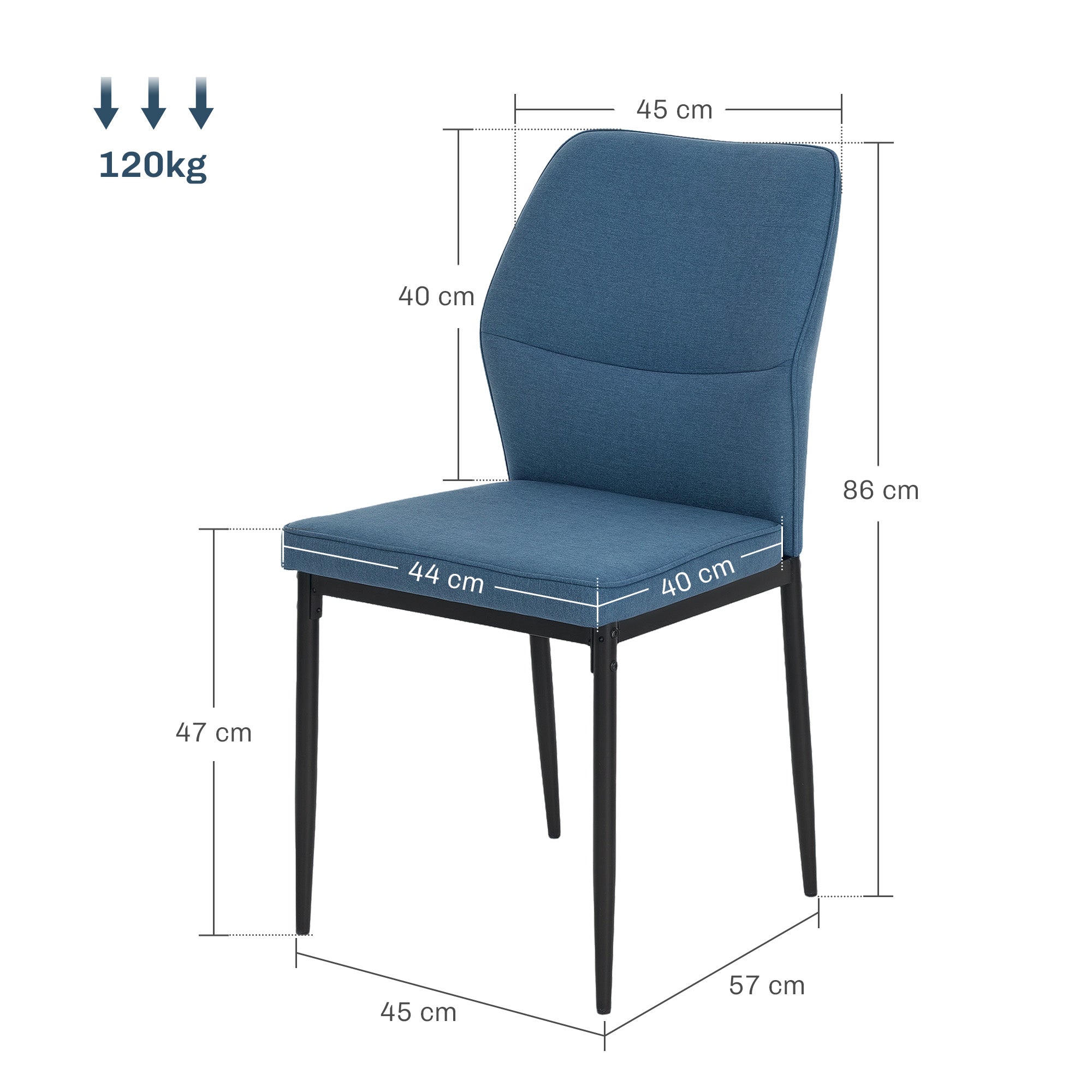 Velvet Dining Chairs Set of 2, Upholstered with Metal Legs, Blue