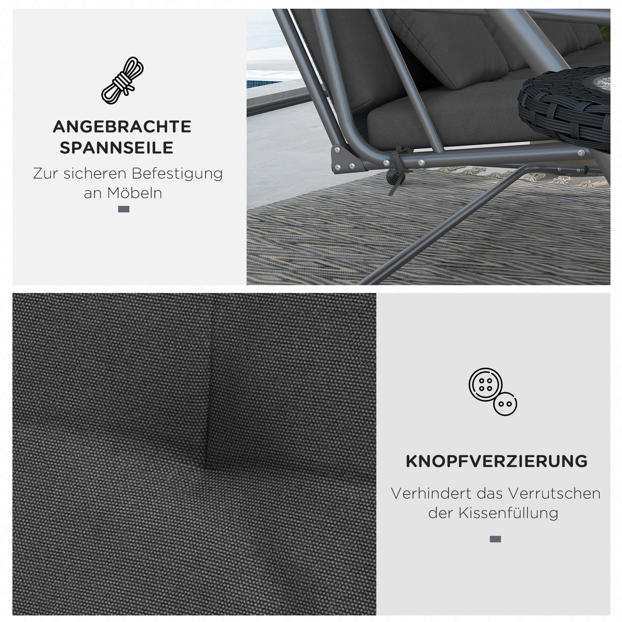 Cushion Set 170cm Hollywood Swing Chair & Back Cushions Weatherproof, Dark Grey