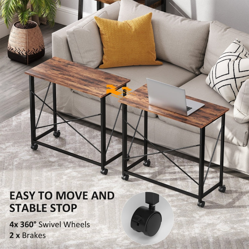 Folding Desk 80 cm on Wheels - Rustic Brown