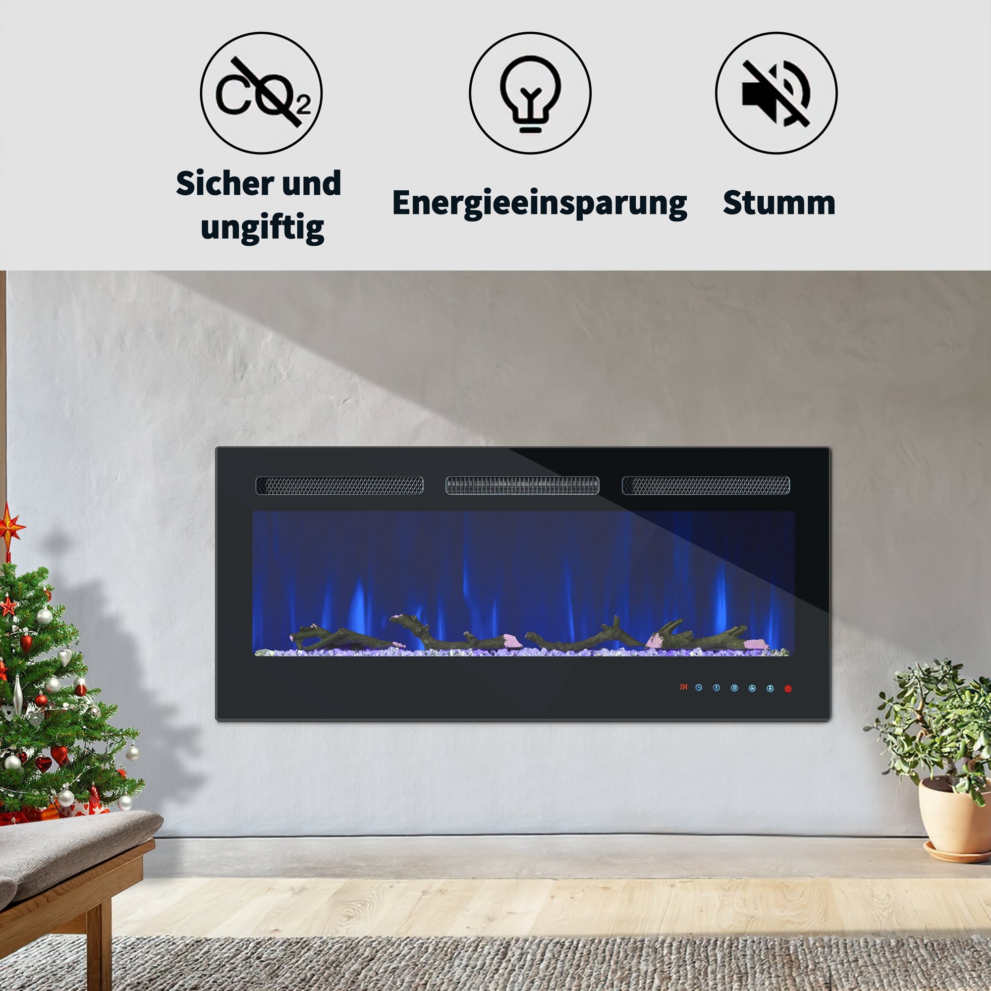 Electric Fireplace 42 Inch Wall/Built-in 12 Flame Colors Remote Control