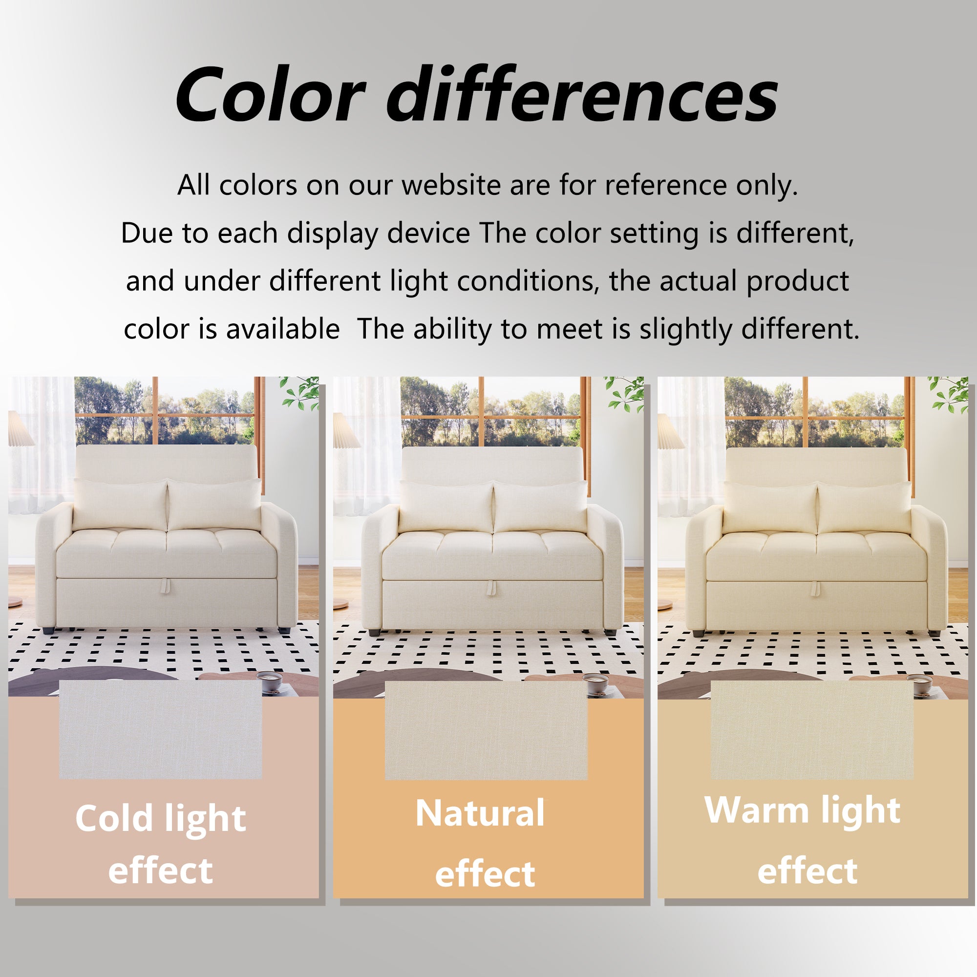 Multifunctional Sofa Bed, Folding Daybed with Adjustable Backrest, Off White