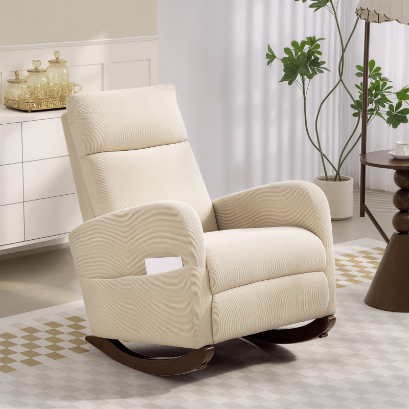Corduroy Rocking Armchair with 11° Rocking Base and Padded Seating, Beige