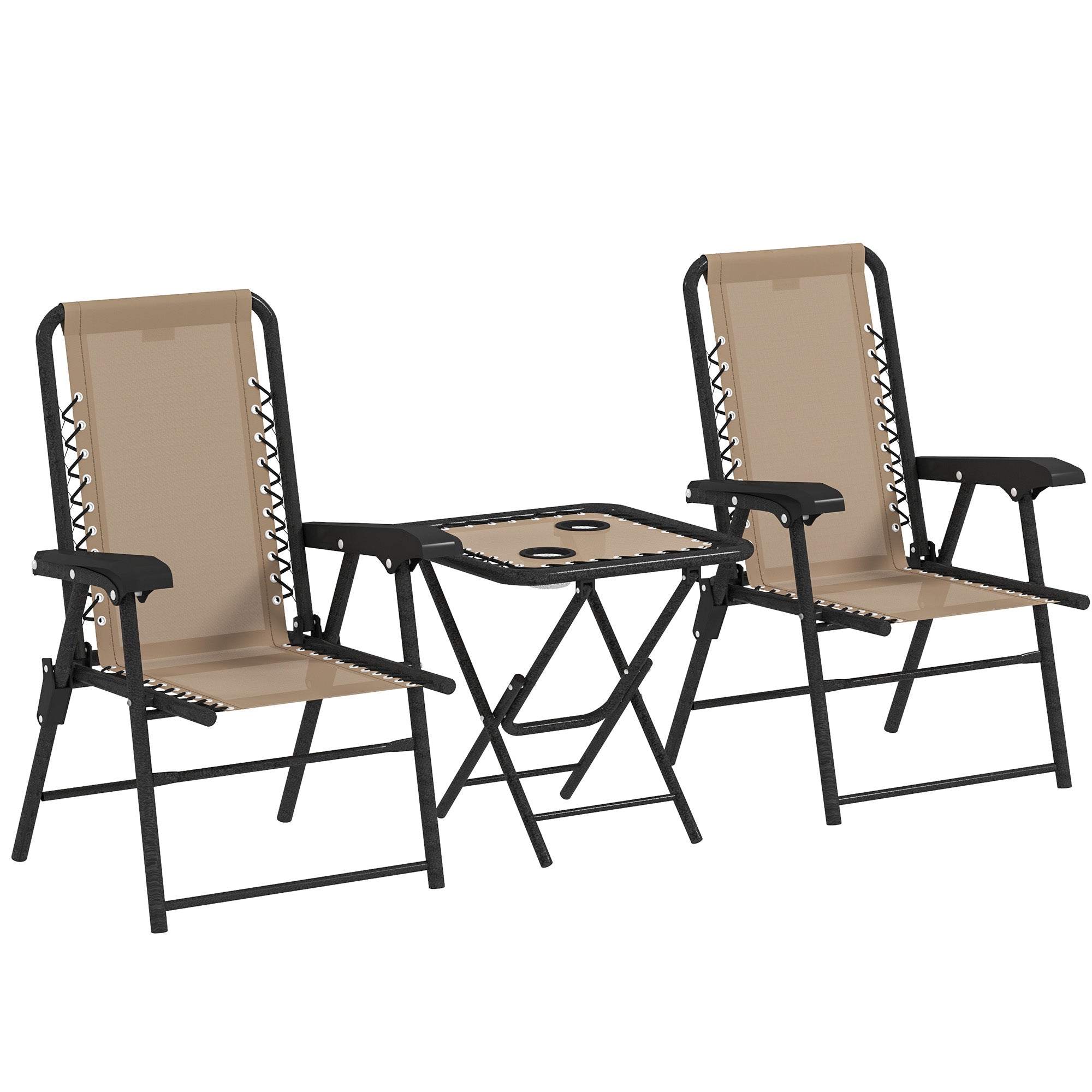 Three-Piece Garden Table and Chair Set Folding Bistro Set Khaki