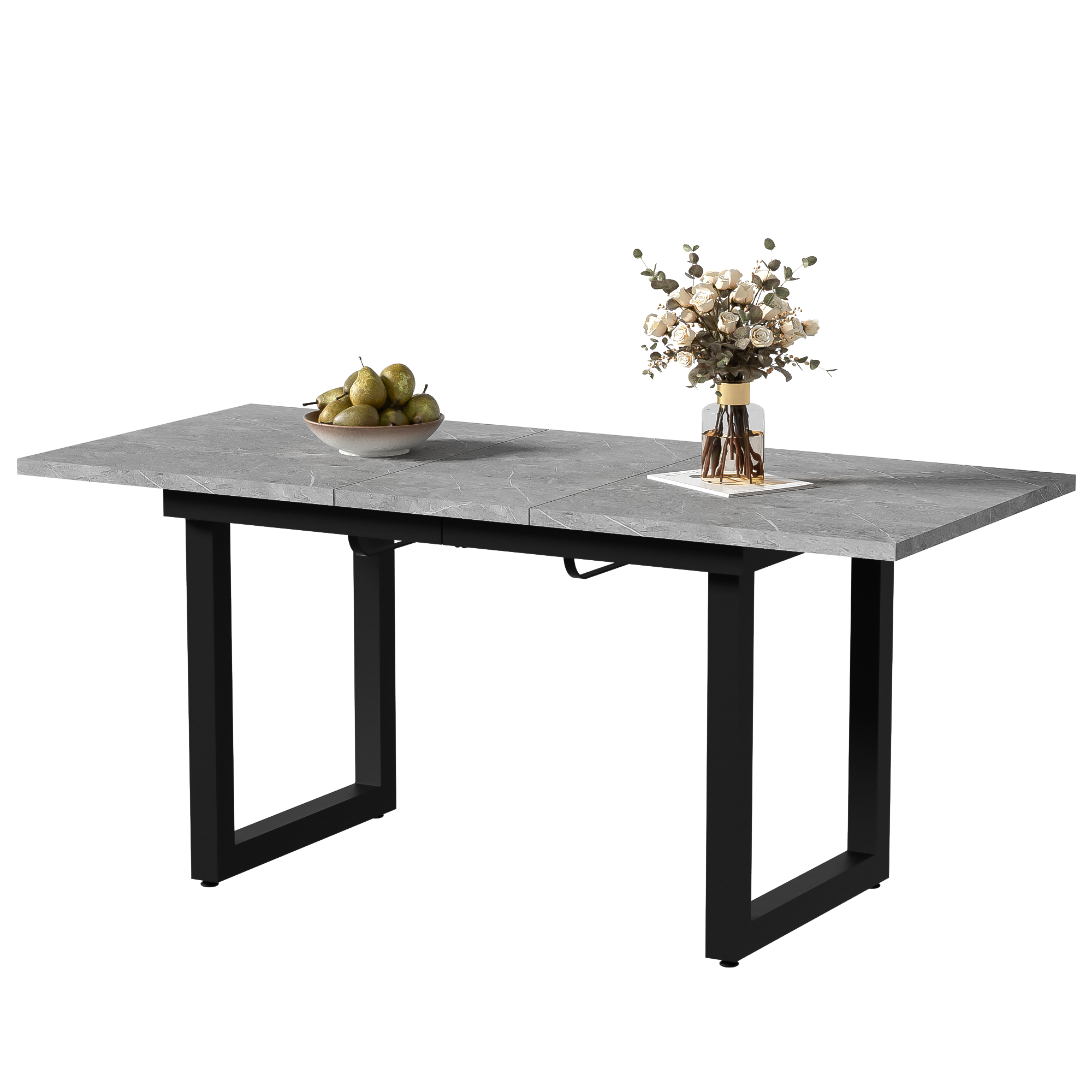 Extendable Dining Table 140/180cm Rectangular Industrial Style - Concrete Look/Black