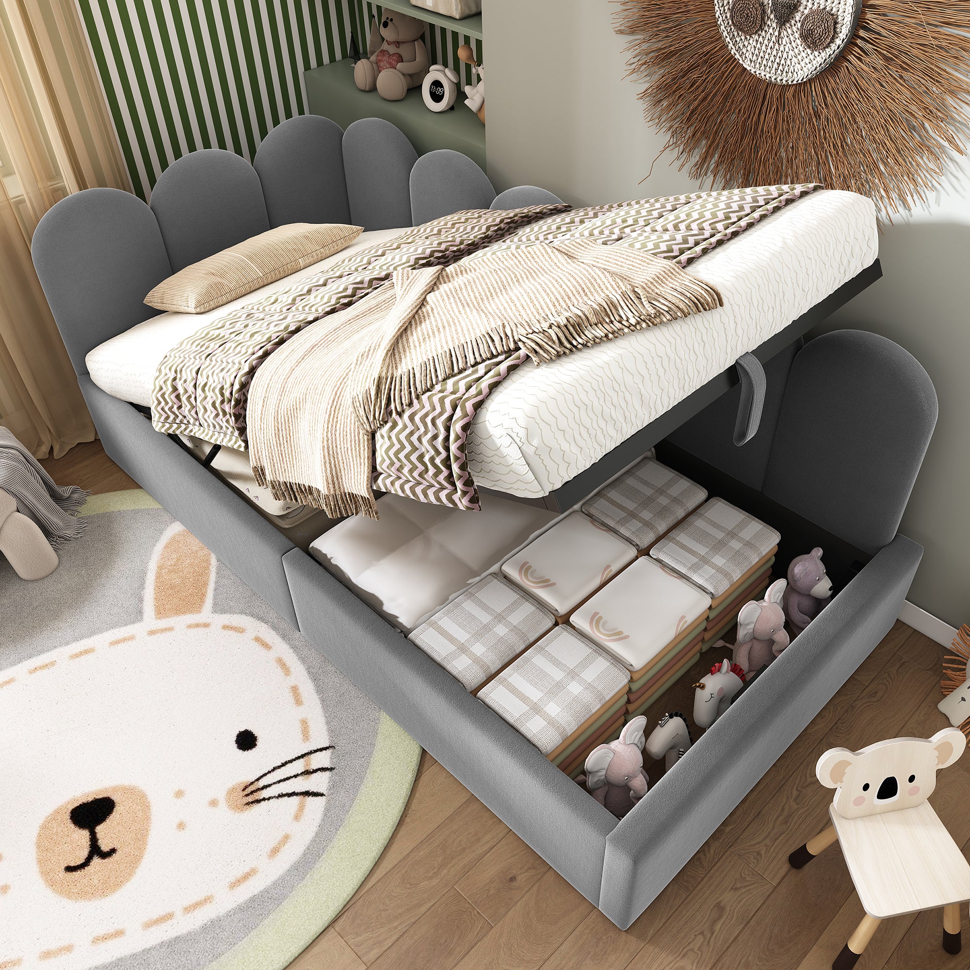 Daybed, Upholstered Sofa Bed with Hydraulic Storage, 90x190 cm, Velvet Gray