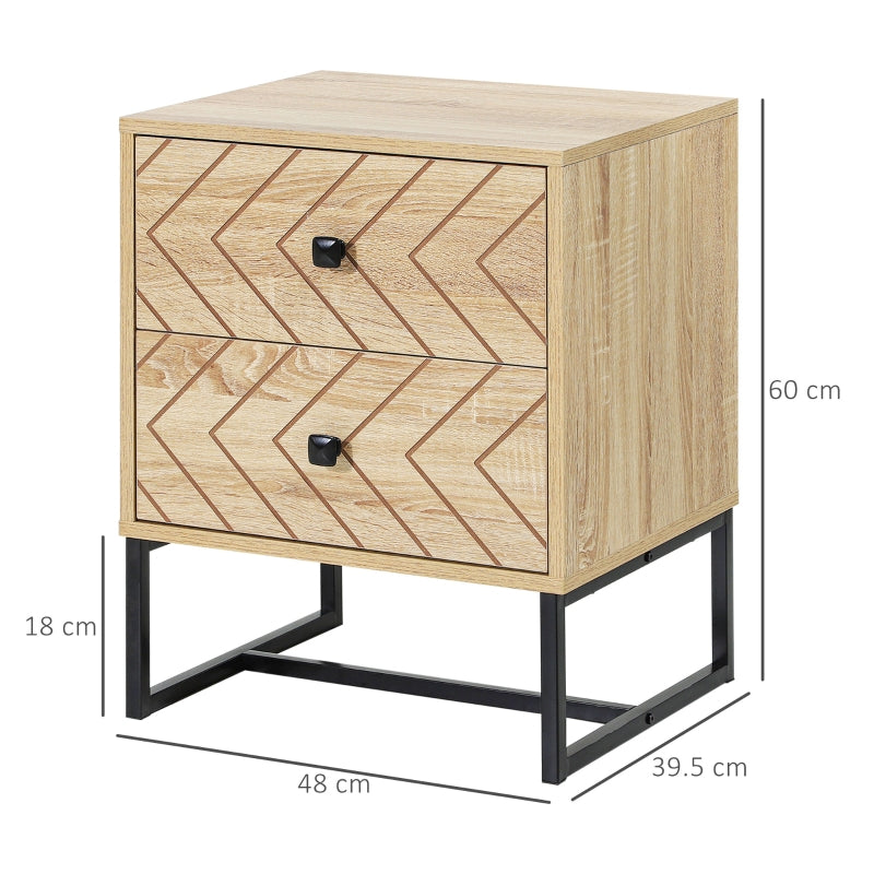 Bedside Table Nightstand Two-Drawer Zig Zag Storage Natural