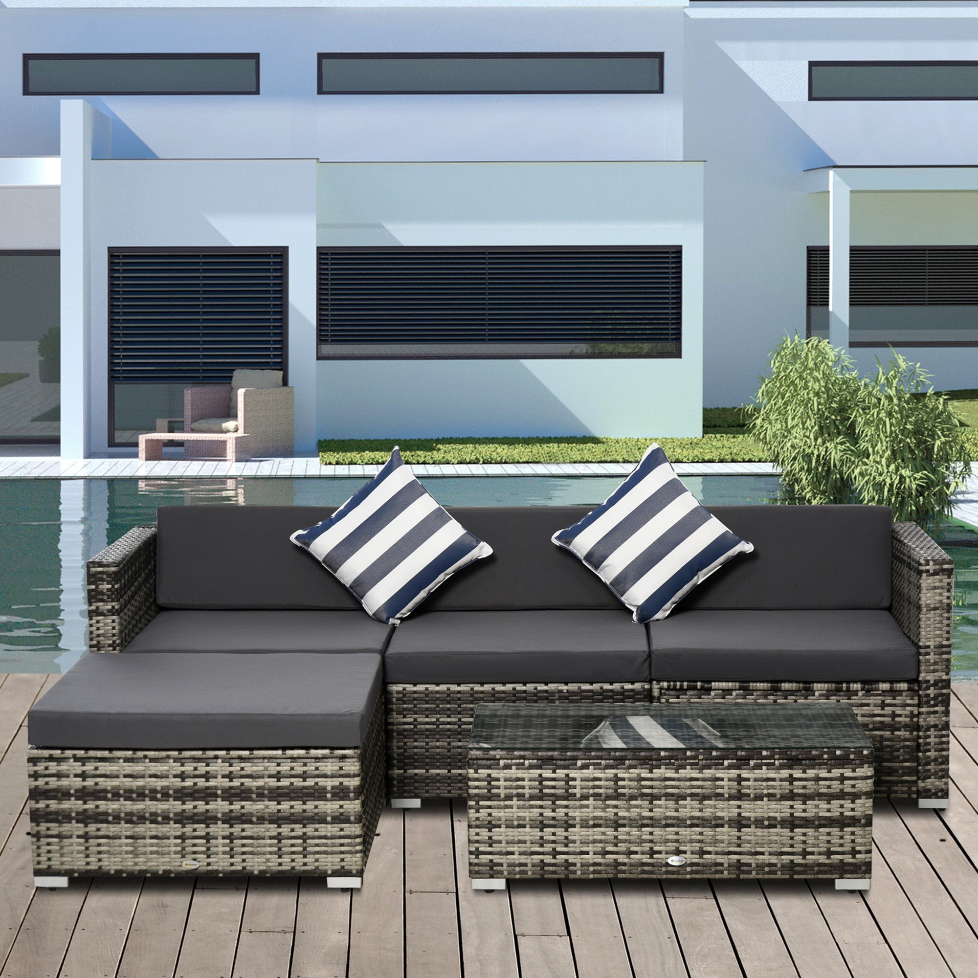 4-Seater Rattan Sofa Set Sectional Wicker Cushion Grey