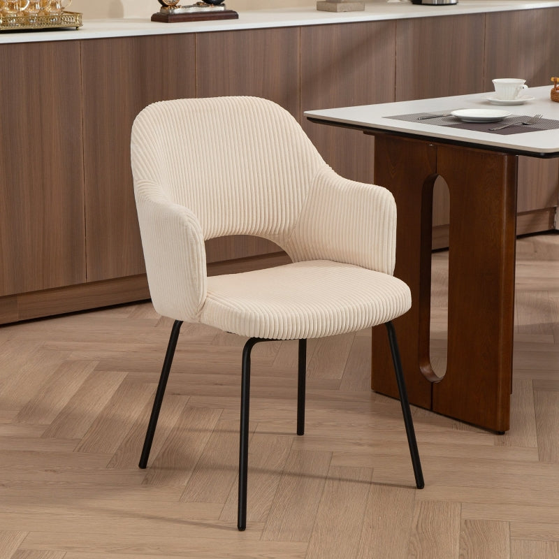 Dining Chair, Shell Shape Metal Legs Corduroy, Beige