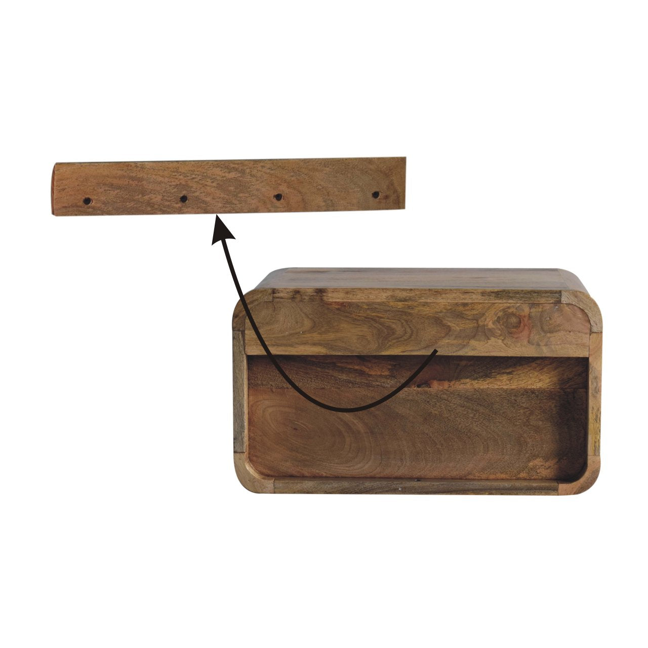 Solid Wood Floating Bedside with 1 Drawer & Open Slot, Brown