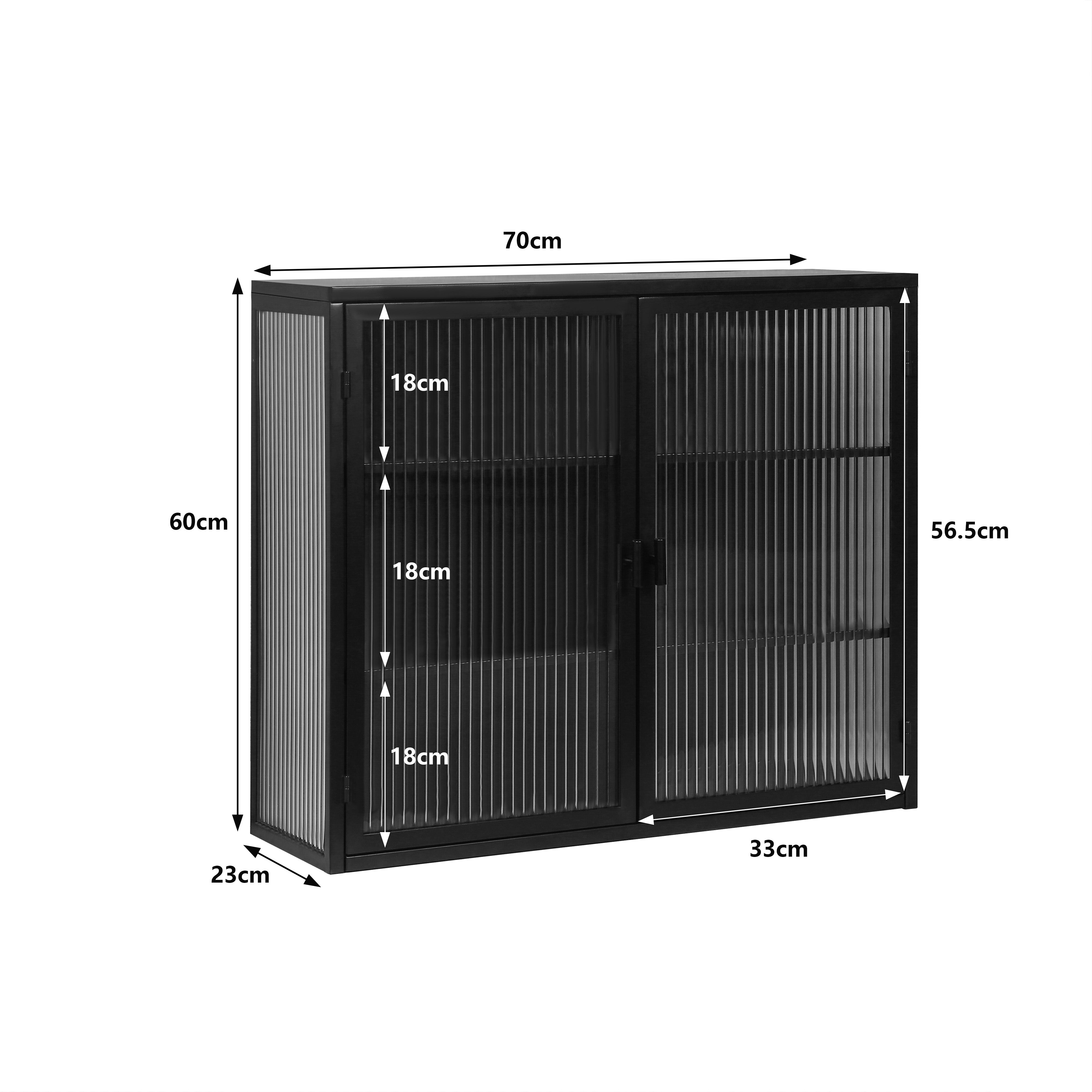 Wall Cabinet 70cm Glass Door Two-Door Three-Tier Storage, Black
