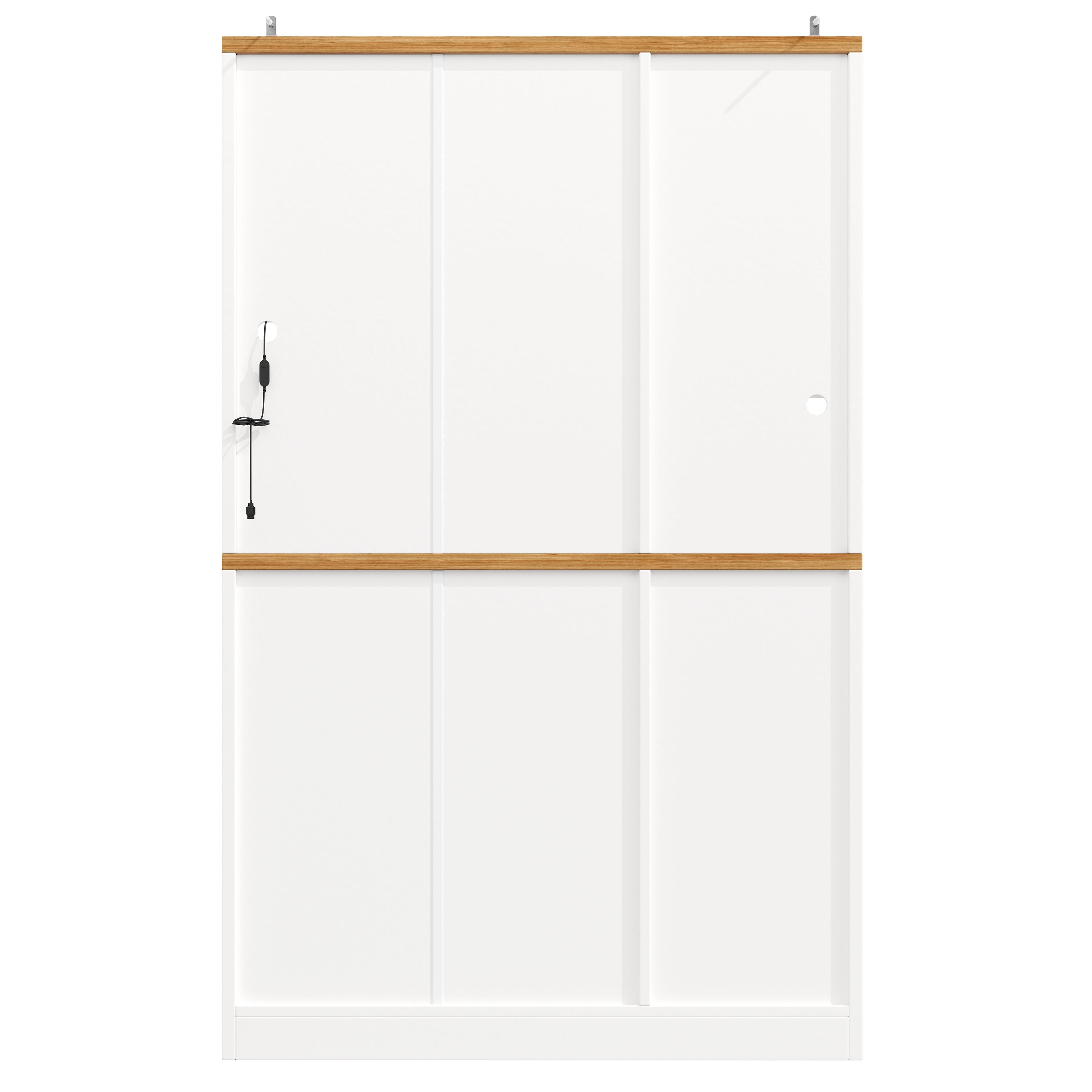 Tall Kitchen Cabinet Display Case with LED Lighting and Glass Doors, White and Black