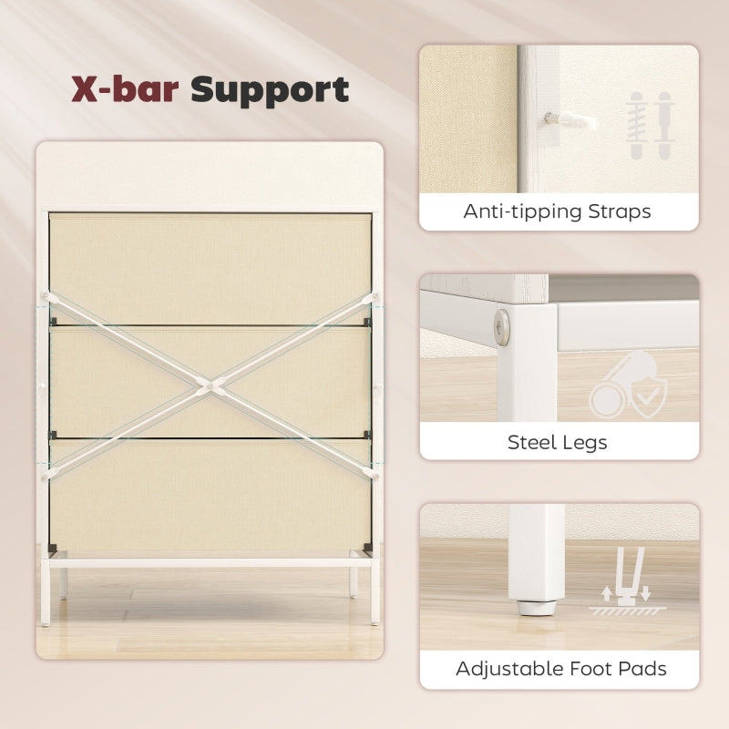 Chest of Drawers Dresser 3 Fabric Drawers Aluminium Handles White