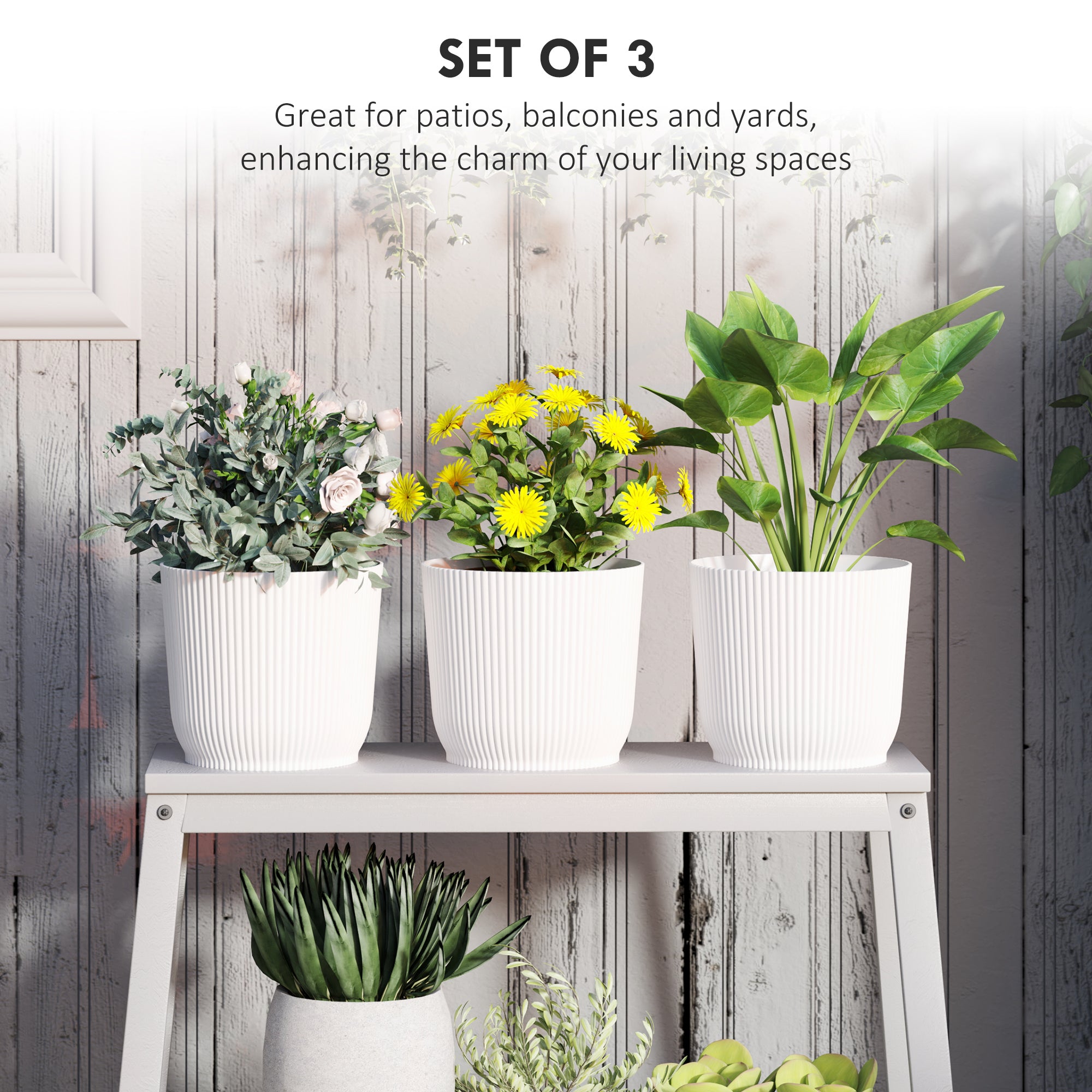 Planters, Set of Three Ф22cm, White