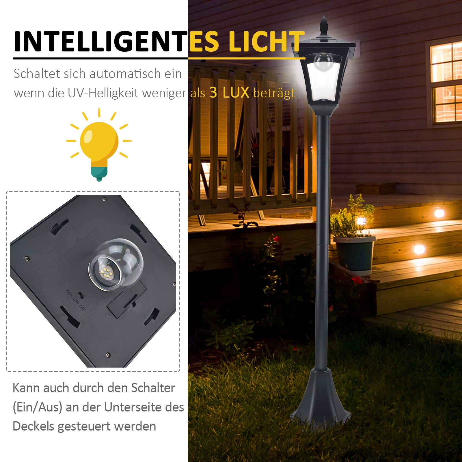 Solar Garden Lantern Path Light LED 40 Lumen Black