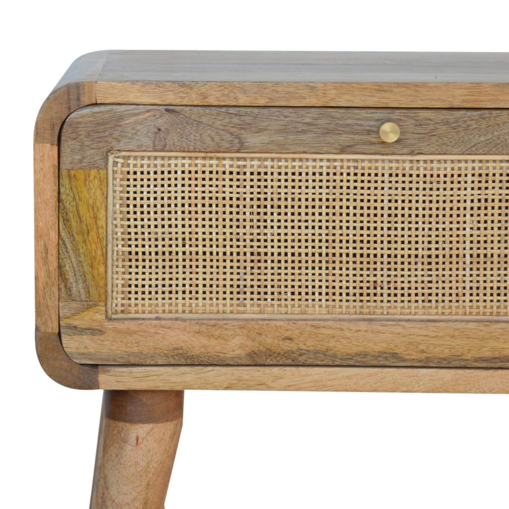 Solid Wood Bedside, Close-Knit Rattan Drawer, Beige