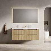 Floating Bathroom Vanity Unit with 2 Undermount Sinks and 4 Drawers, White Oak Wood Grain