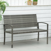 Garden Bench, Rattan Look 2-Seater Steel Frame 320kg Capacity, Grey