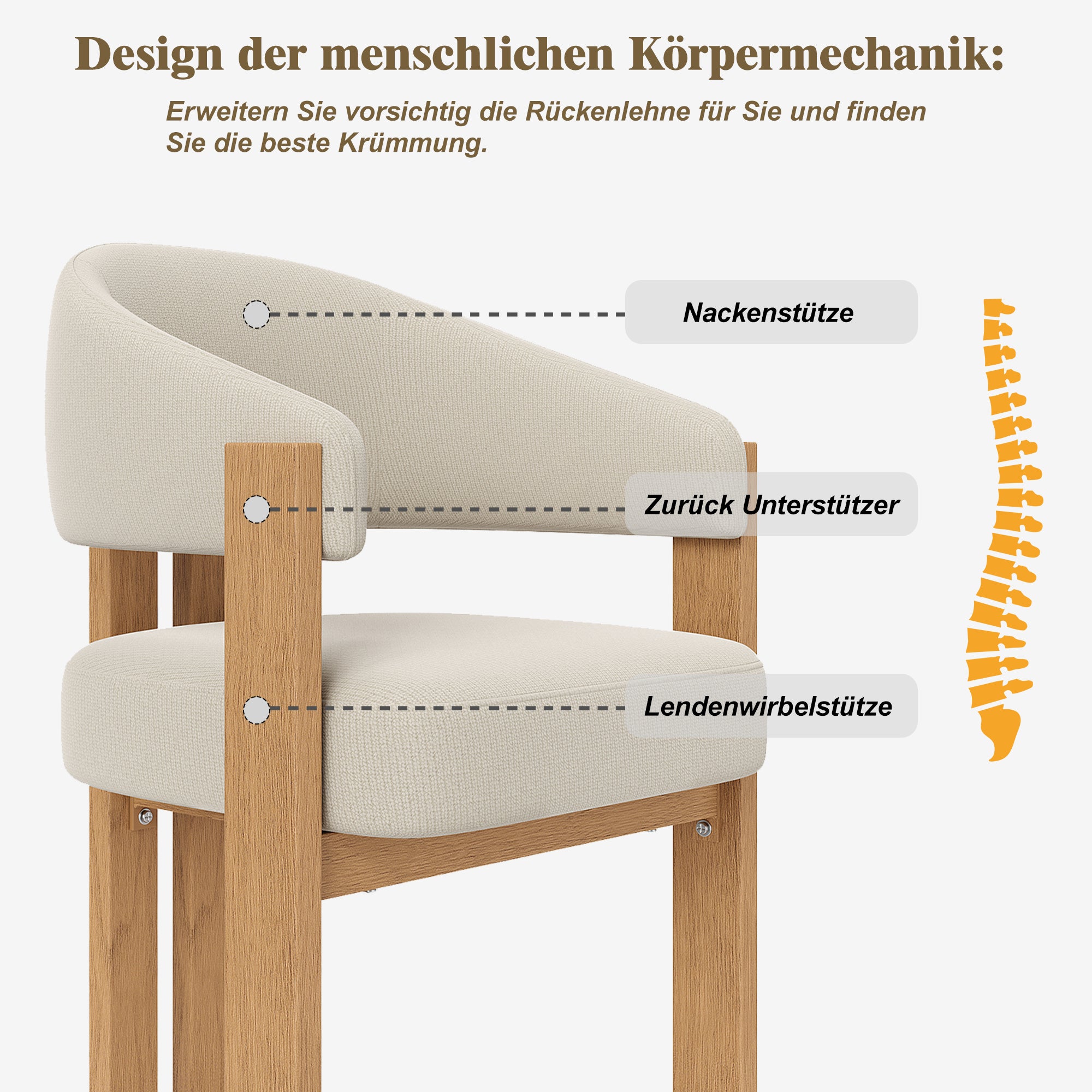 Ergonomic Dining Chair, Thick Padding and Iron Legs, Set of 4, Wood Look
