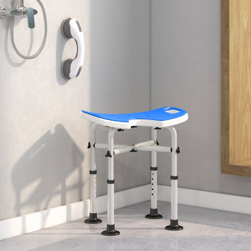 'U' Seat Padded Shower Stool, 39-51.5cm Adjustable Height, Dark Blue