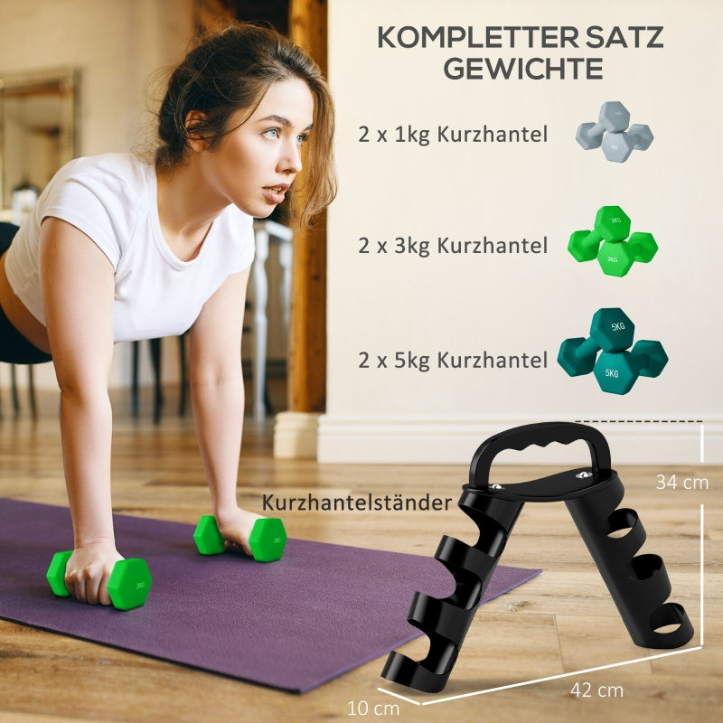 Dumbbell Set with Rack, 6 Dumbbells for Fitness, 1kg, 3kg, 5kg