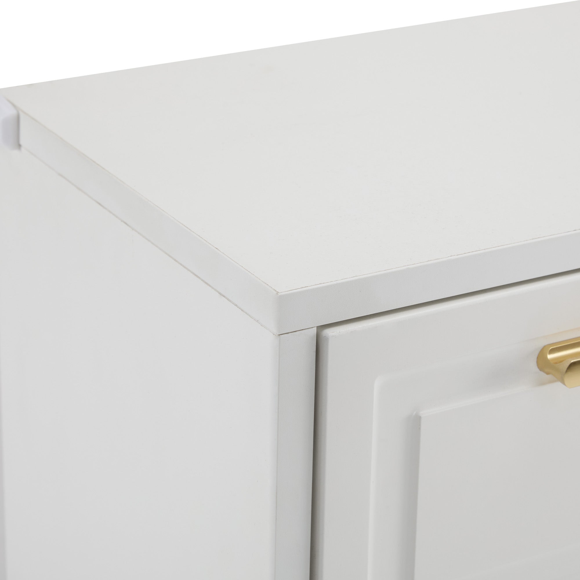 Modern Shoe Cabinet, adjustable shelves, gold handles, drawers, folding, white