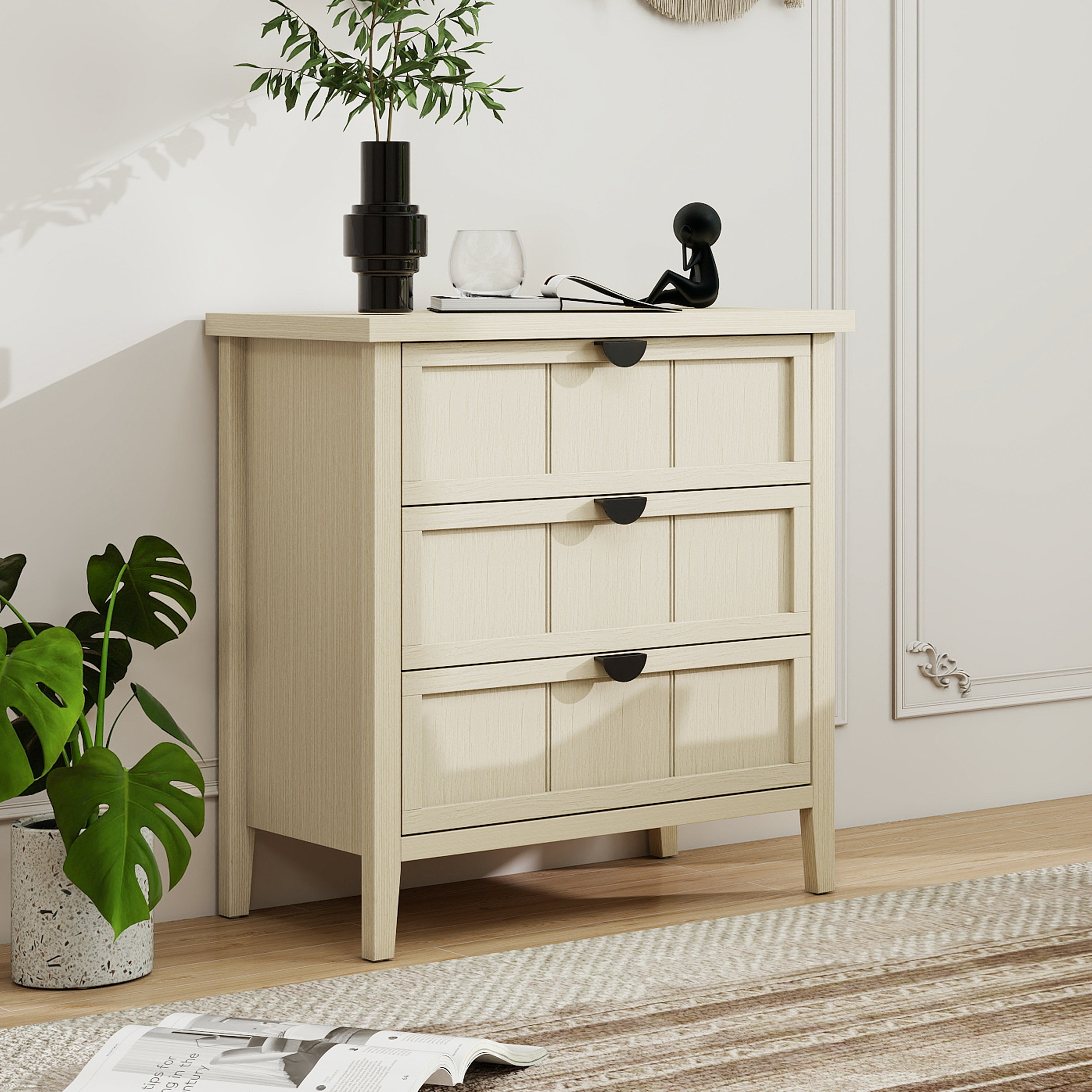 Three-drawer cabinet, 80x40x80cm, natural wood look