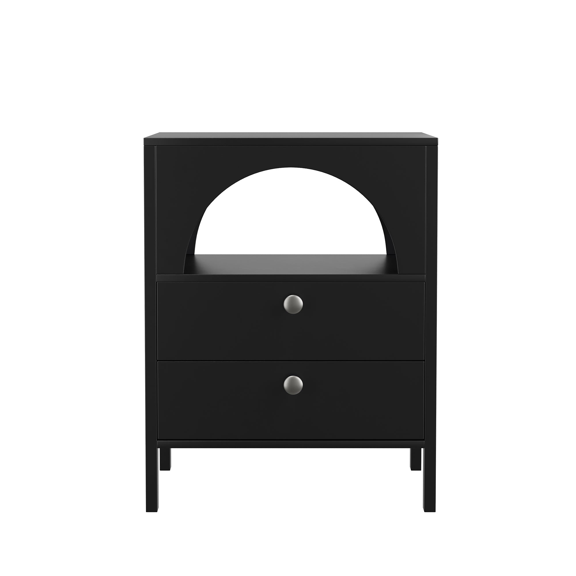 Bedside Table Modern 2 Drawers 1 Open Compartment 45x40x58cm Black