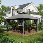 Folding Pavilion 4x4m Pop-Up Double Roof UV Protection Mesh Walls Dark Grey