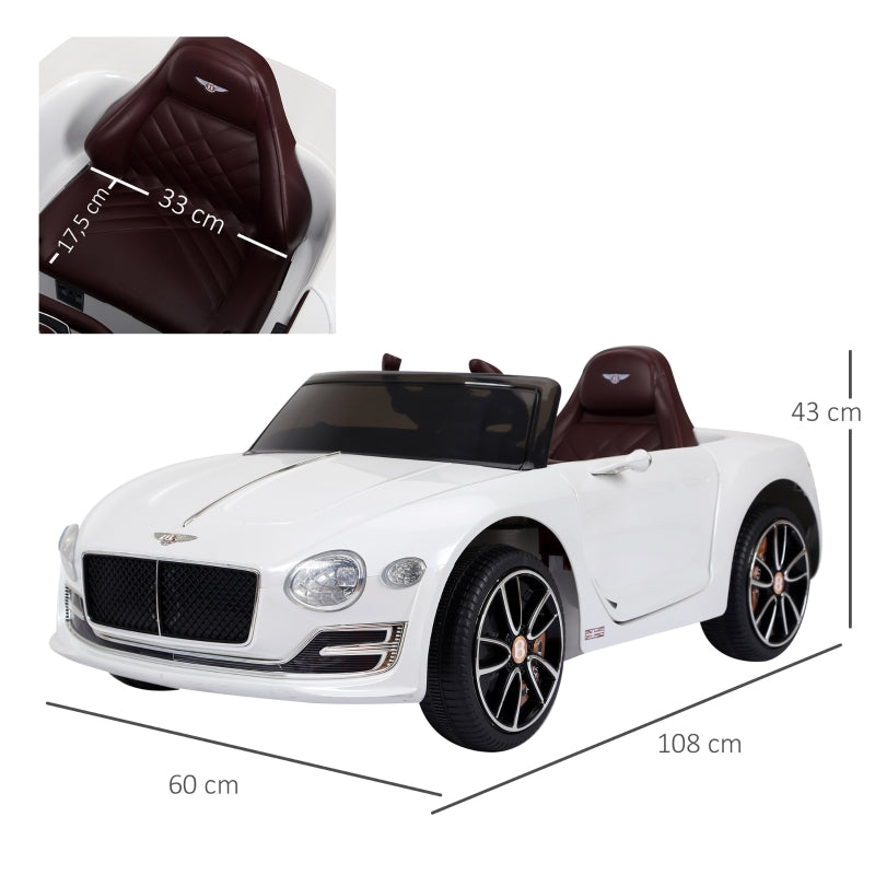 Bentley GT Licensed Electric Ride-On Car with Remote Control and 2 x 390 Motors, White