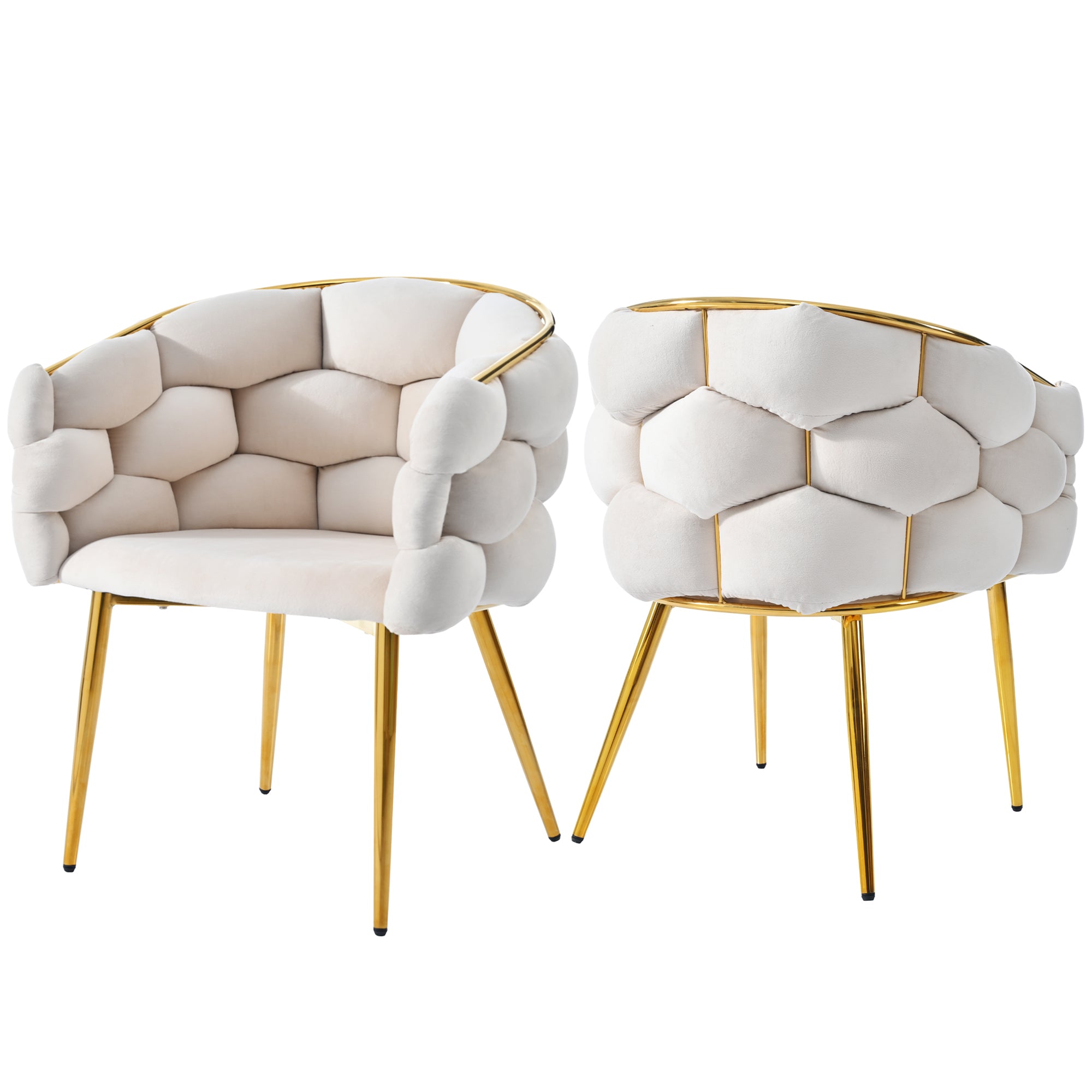 Velvet Chairs (2 Pieces), Ergonomic with Gold-Plated Legs, Beige