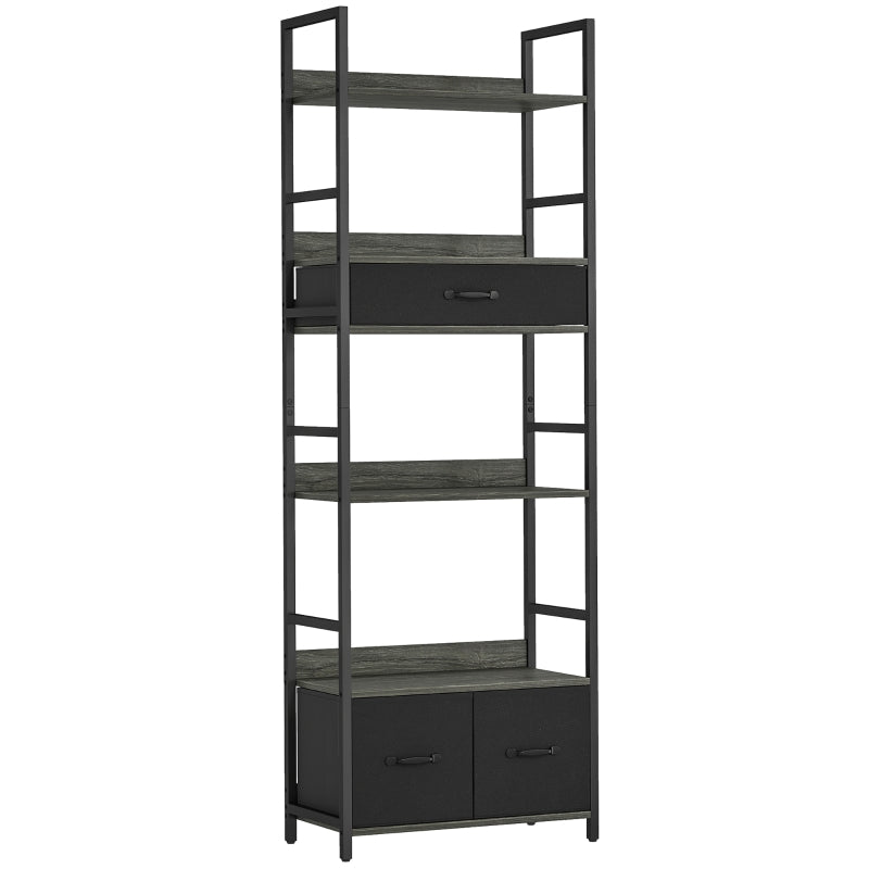 Industrial Style Bookcase, 4 Shelves 3 Fabric Drawers, Grey/Black
