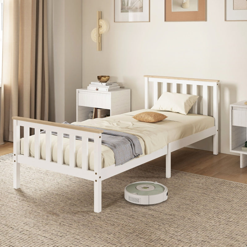 Single Bed Wood Frame Lower Storage - Natural Wood/White