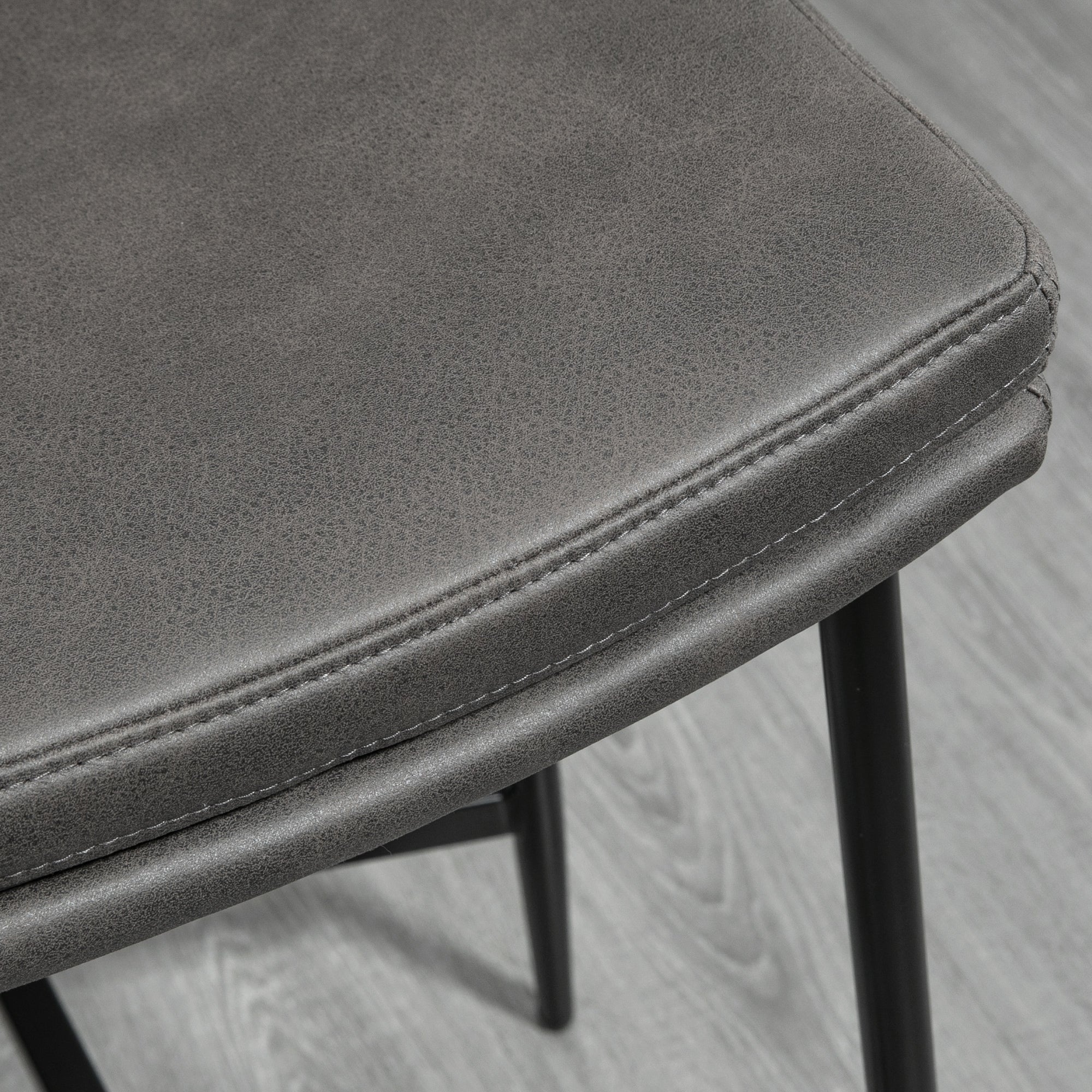 Breakfast Bar Stools Set of 2, Industrial Curved Seat Steel Frame, Microfibre Upholstered Grey