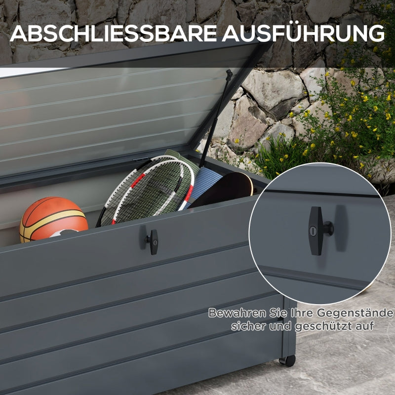 Outdoor Storage Box Weatherproof 4 Wheels 100x62x65cm - Dark Grey
