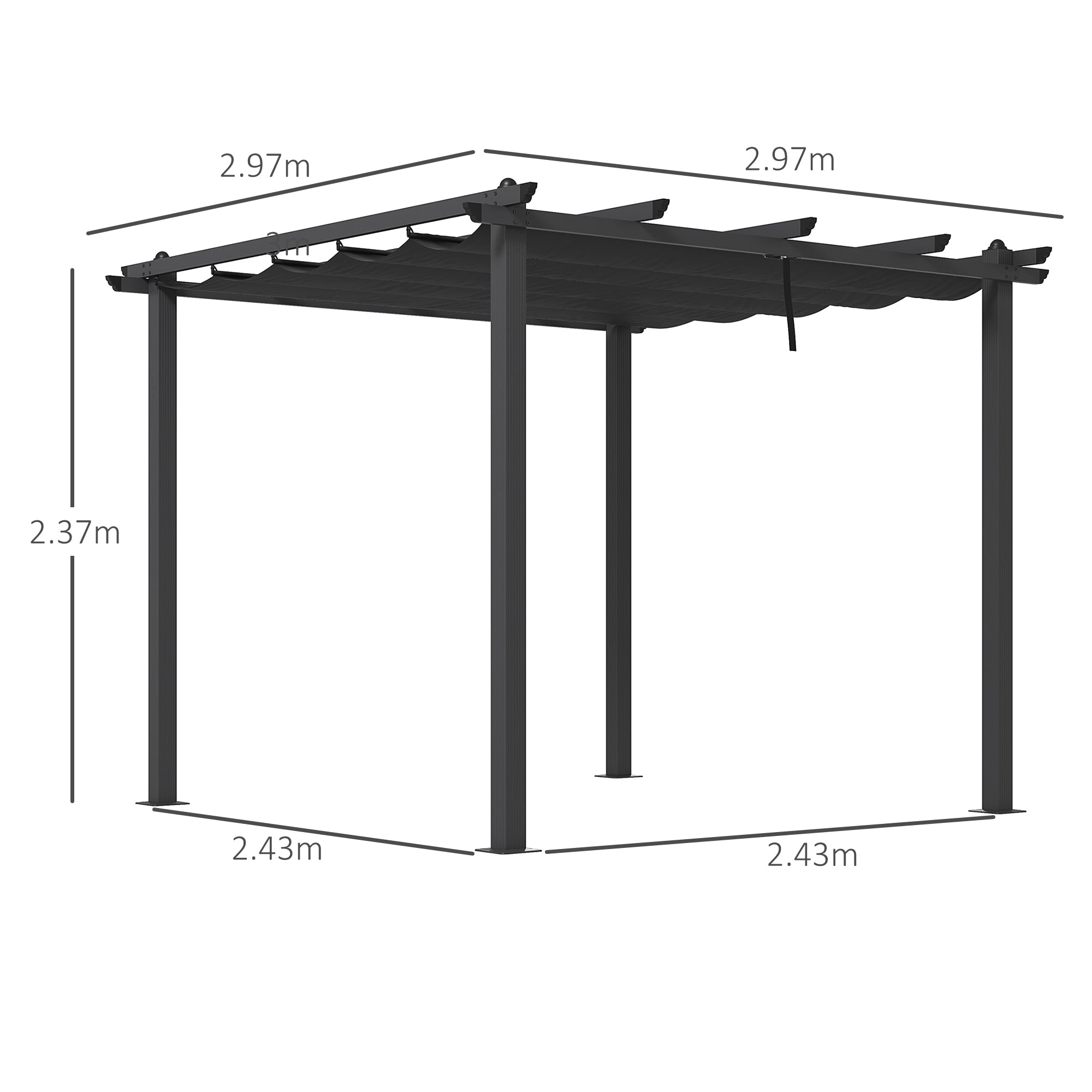 Pergola with Retractable Roof, 3x3m Aluminium, Dark Grey