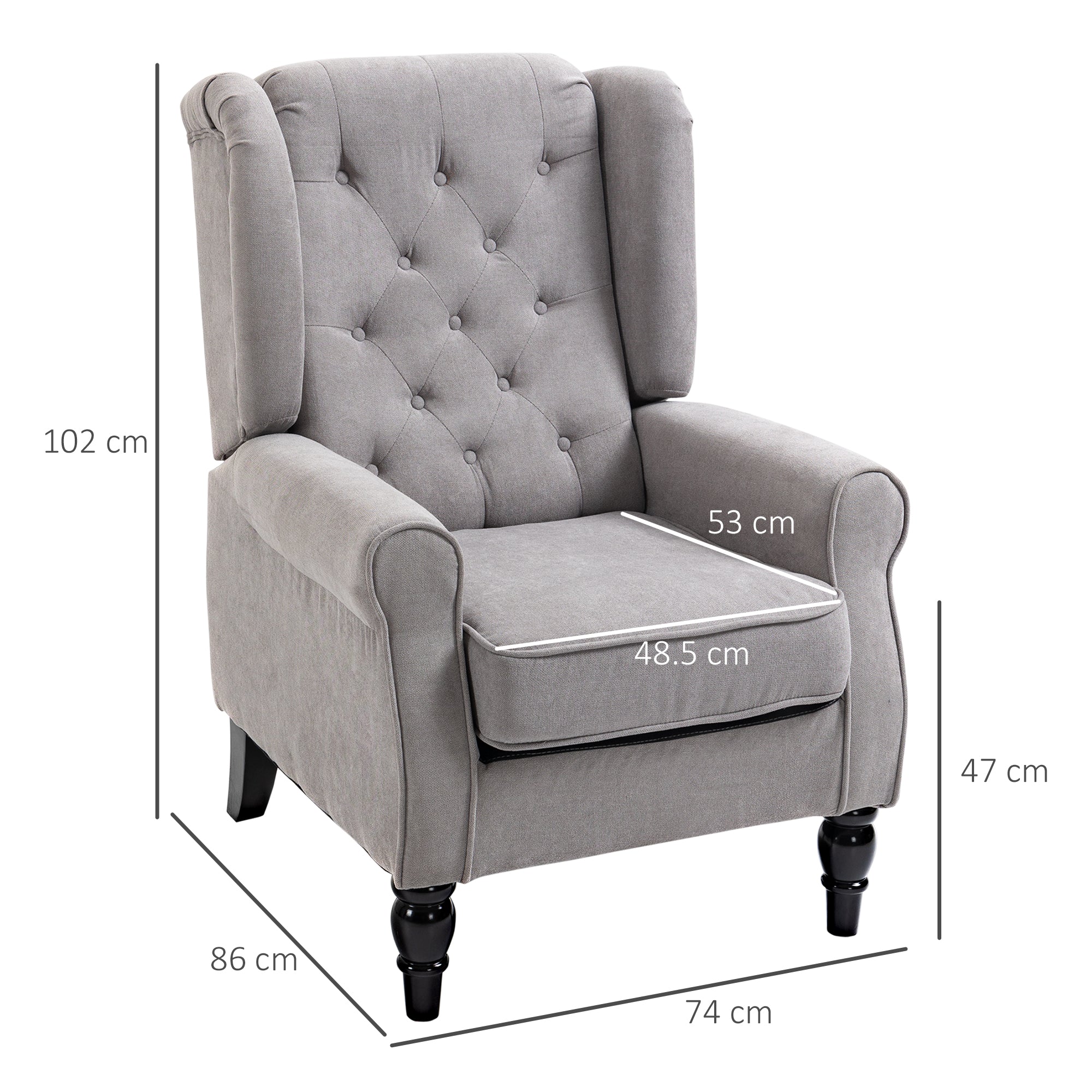 Retro Accent Chair, Wingback Button Tufted Wood Frame Armchair, Grey