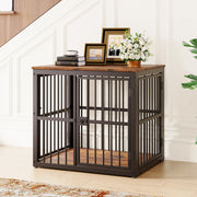 Modular Dog Crate Furniture 3 Doors Waterproof Top 2-in-1 Side Table Stackable - Retro Brown