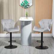 Bar Stools Set of 2, Velvet-Touch Adjustable Height Swivel with Metal Frame, Grey