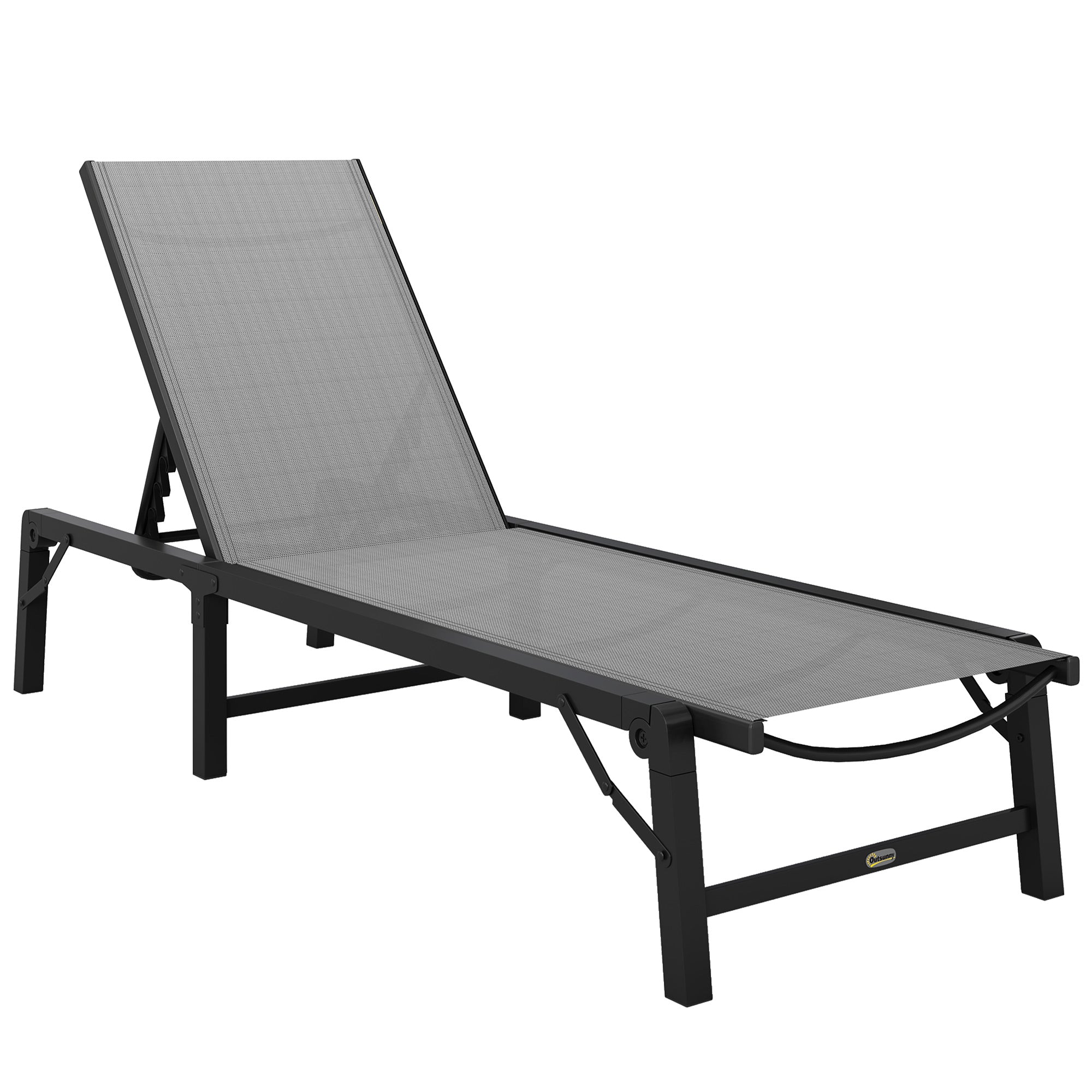 Folding Sun Lounger, 5-Position Adjustable Reclining with Steel Frame, Light Grey