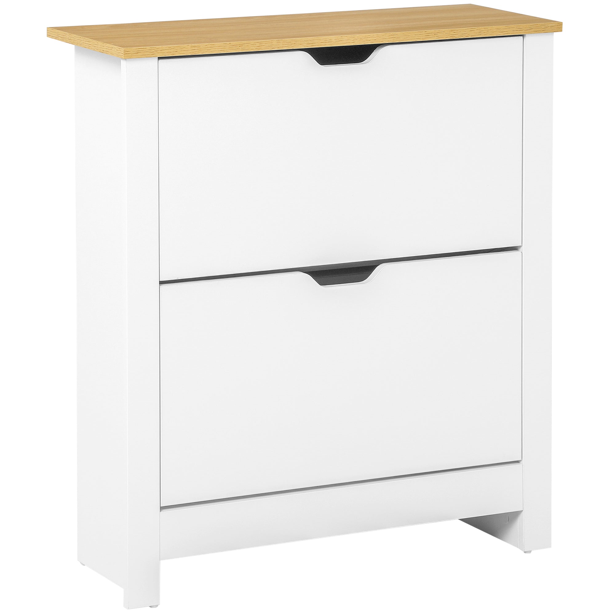 Shoe Cabinet with 2 Doors for 12 Pairs, White+Natural