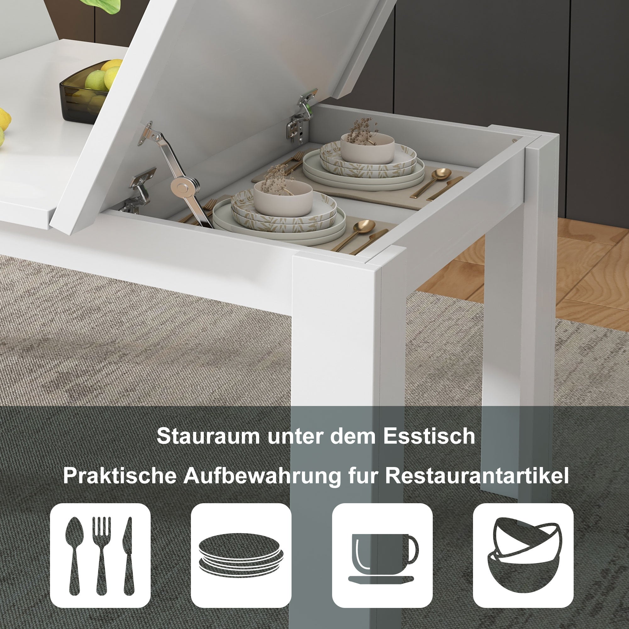 Dining Table 120x70cm Rectangular Storage Space-Saving - White