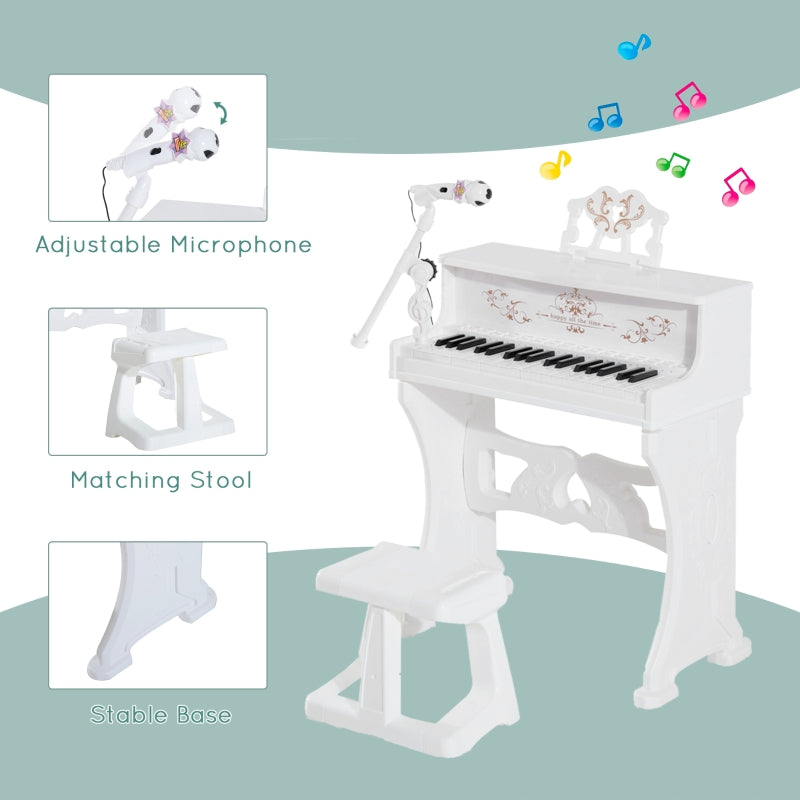 Kids Piano Mini Electronic Keyboard Educational Toy Set w/Stool & Microphone White